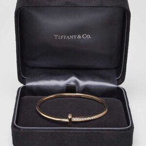 Tiffany & Co. 18k Yellow Gold and Diamond T1 Narrow Hinged Bracelet Size S